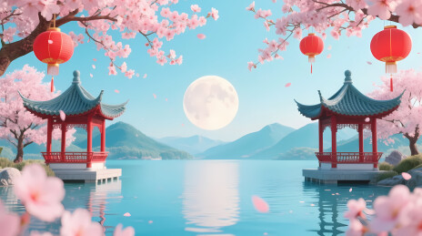 湖上双亭樱月夜