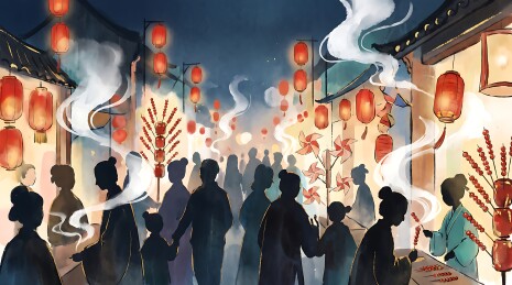 庙会夜市人群