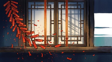 窗边垂挂红流苏
