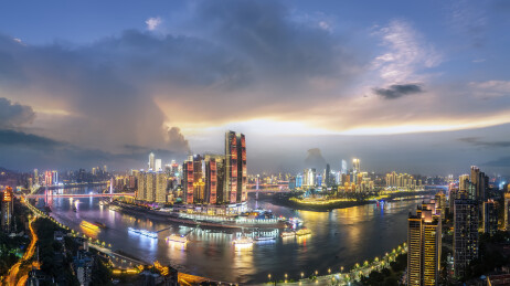重庆来福士两江夜景航拍