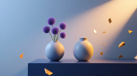 浅蓝花瓶与紫绒球