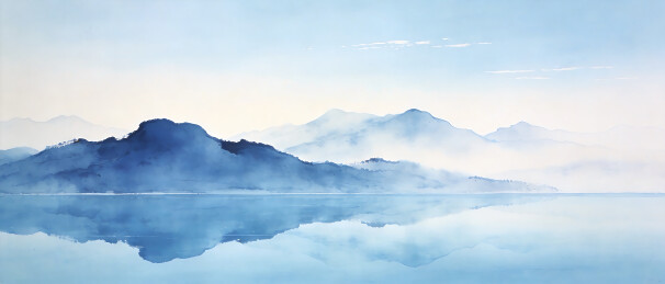 抽象蓝色湖泊山峦商业背景