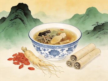 传统中药汤品与药材展示