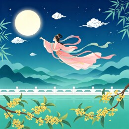 月夜嫦娥飞天国潮插画