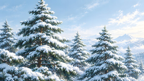 雪挂松枝塔形层叠电商展示背景