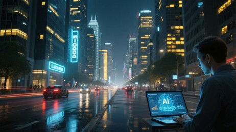 都市雨夜工作场景