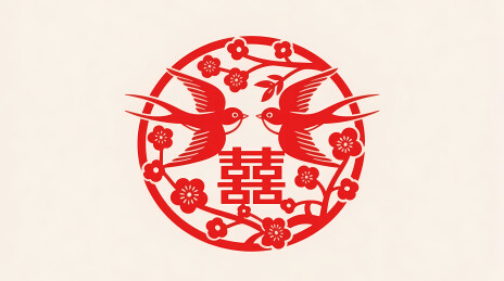 双燕绕囍婚庆图