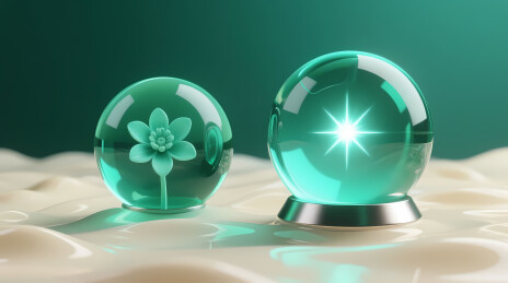 翠绿玻璃球与白花星芒