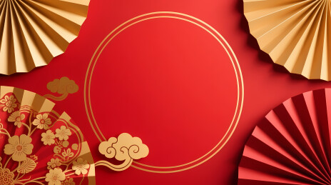 金云红扇喜庆圆框