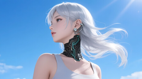 银发少女机械项圈