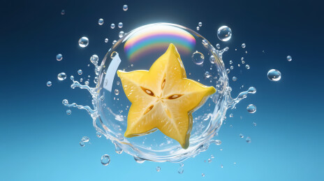 金黄杨桃悬浮水花