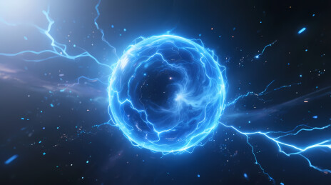 蓝色能量球悬浮宇宙