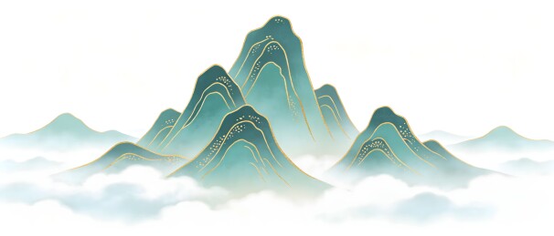 青绿山水金线勾勒云雾缭绕