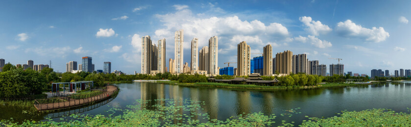 济南天桥区云锦湖风光全景航拍