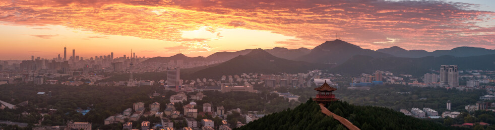 济南马鞍山朝霞航拍全景