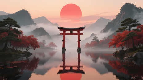 水中朱红鸟居