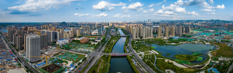 济南小清河云锦湖全景航拍