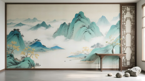 青绿山水禅意壁画
