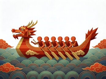 国潮端午划龙舟插画