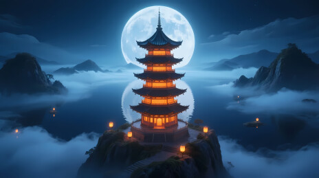 云雾孤峰七层塔