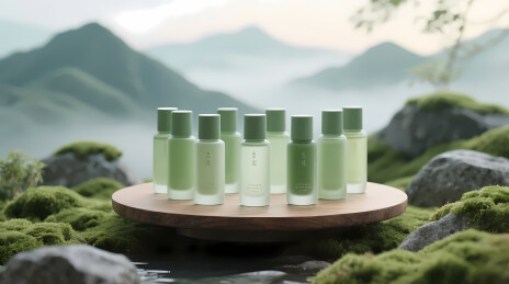 浅绿玻璃瓶护肤品