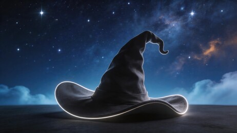 宇宙银河夜下霓虹边女巫帽