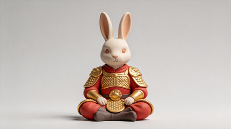 金甲打坐白兔神兽立体3D形象