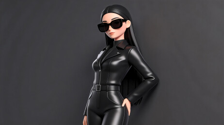 黑衣墨镜酷飒女性3D人物立绘
