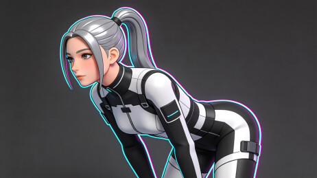 银灰高马尾未来风紧身机甲少女