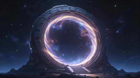 宇宙深空石质环形传送门紫色辉光特效