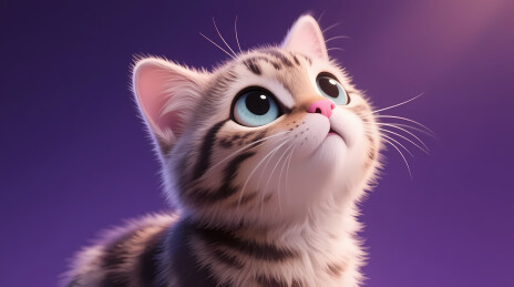 虎斑小猫仰望紫光