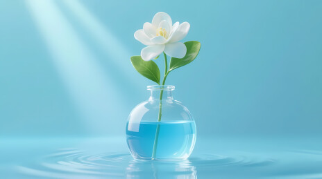 白花瓶装浅蓝光涟漪