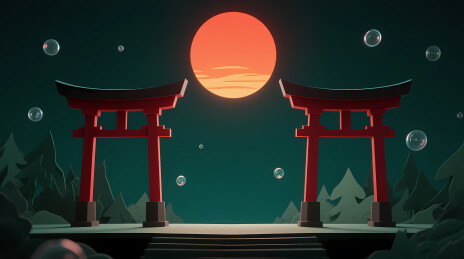 红鸟居与橙月夜
