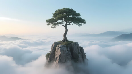 岩顶孤松云海仙境