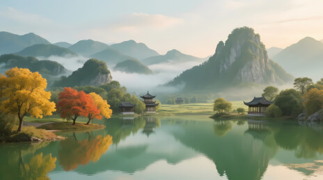 秋日山水倒影