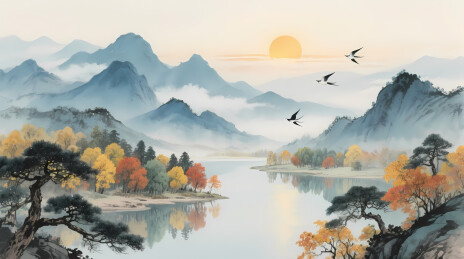 青黛远山落日江