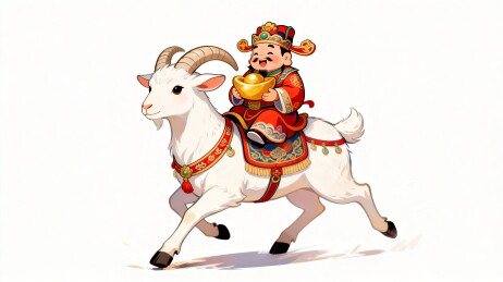 财神骑羊国潮插画新年主视觉