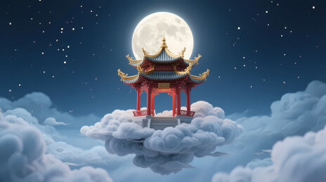 红亭悬月仙意境