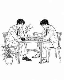 两名西装男子围坐桌旁下围棋