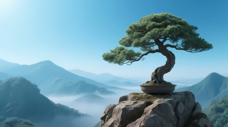 苍松立岩云山禅意
