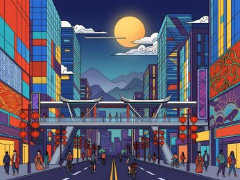 国潮风都市月夜街景