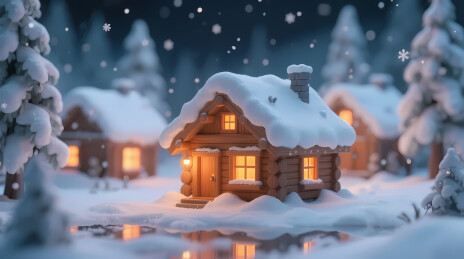雪夜童话小木屋
