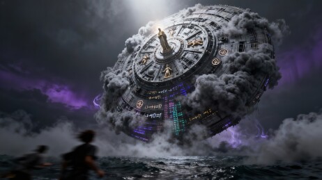 悬浮巨轮在风暴中