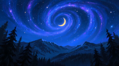 新月悬于梦幻星云