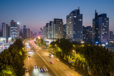 济南高新区工业南路城市建设夜景航拍