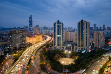 济南顺河高架夜景 泉城城市天际线
